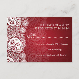 Elegant Wedding UAWG Paisley Lace Red RSVP Karte