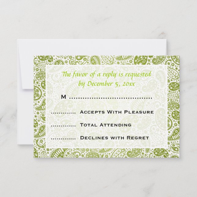 Elegant Wedding UAWG Paisley Pattern Lime Green RSVP Karte (Vorderseite)