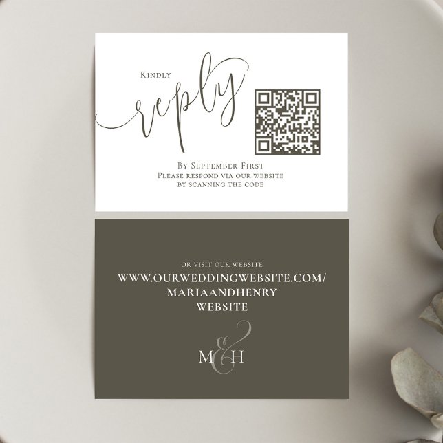 Elegant Wedding UAWG QR Code Einfaches Skript RSVP Karte (Wedding RSVP response card with scannable QR Code. )
