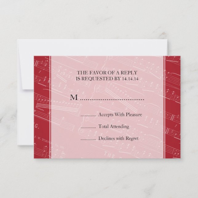 Elegant Wedding UAWG Sheet Music Red RSVP Karte (Vorderseite)