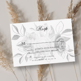Elegant Wedding UAWG Silver Watercolor Floral RSVP Karte