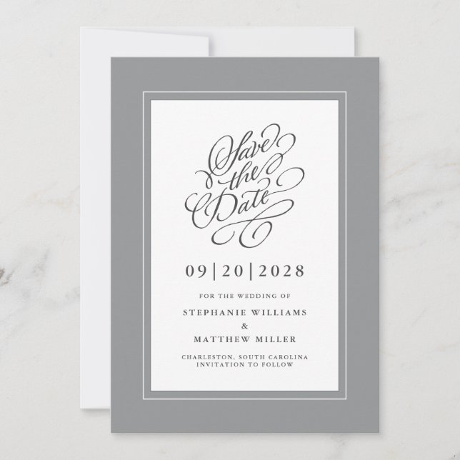 Elegant Wedding Verlobung Calligraphy Script Gray Save The Date (Vorderseite)