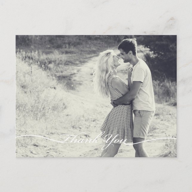 Elegant Wedding Vielen Dank Postcard | White Scrip Postkarte (Vorderseite)