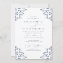 Elegant Wedding Vintag Dusty Blue Calligraphy