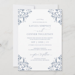 Elegant Wedding Vintag Dusty Blue Calligraphy Einladung