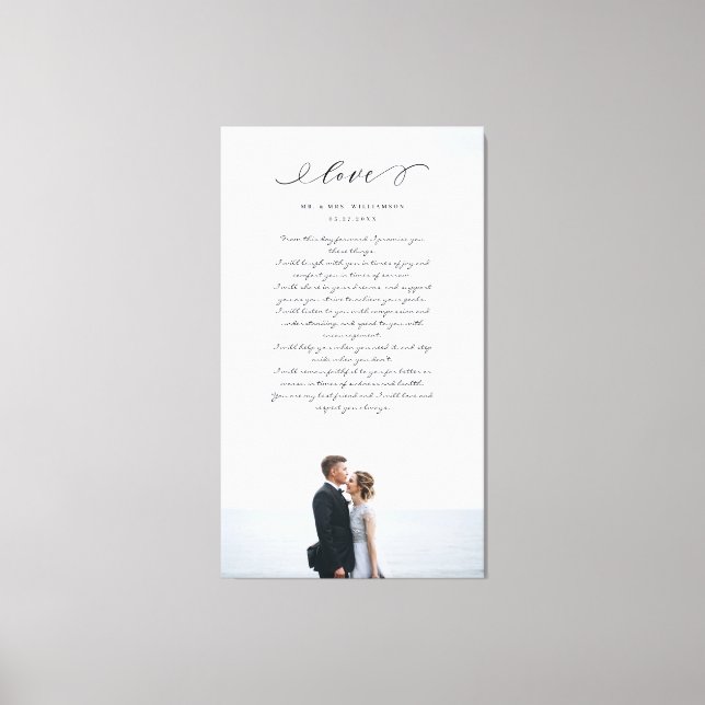 Elegant Wedding Vows Liebe Script Minimales Foto Leinwanddruck (Vorderseite)