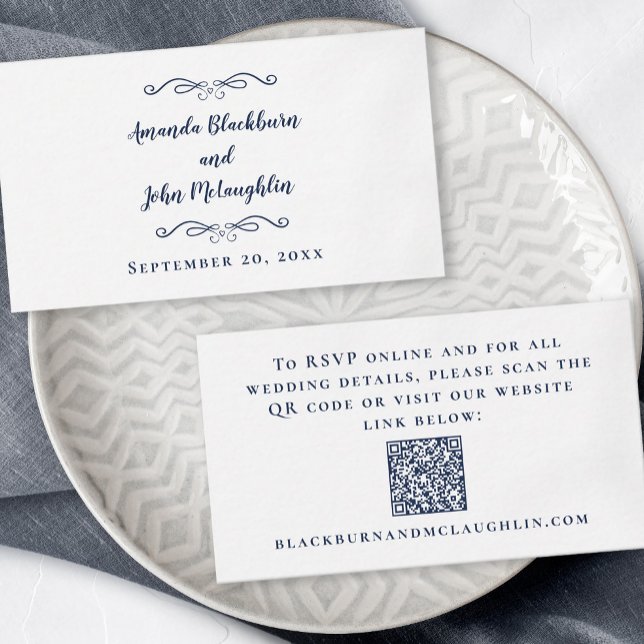 Elegant Wedding Website UAWG QR Code Navy Blue Begleitkarte (Elegant Wedding Website RSVP QR Code Navy Blue Enclosure Card)