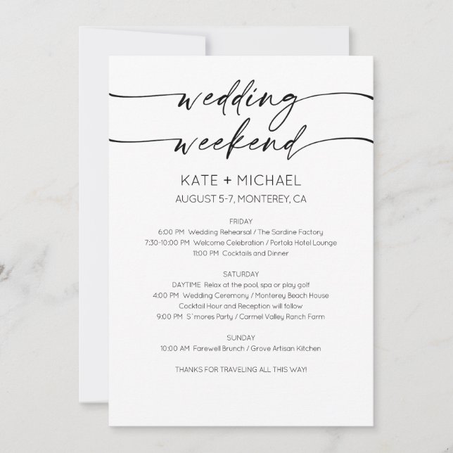 Elegant Wedding Weekend Itinerary Invitation Einladung (Vorderseite)