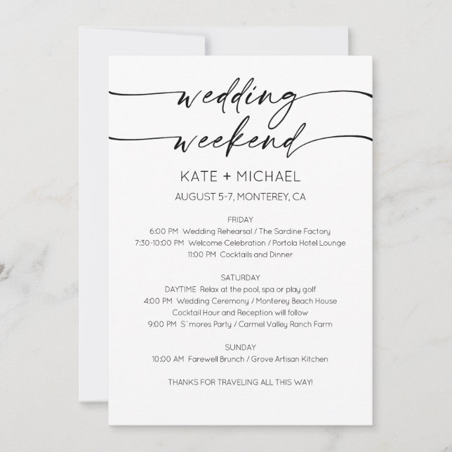 Elegant Wedding Weekend Itinerary Invitation Einladung (Vorderseite)