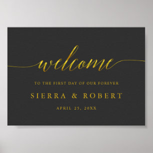 Elegant Wedding Welcome Sign with Faux Gold Script Poster