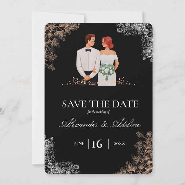 Elegant Wedding with Dark Floral  Save The Date (Vorderseite)