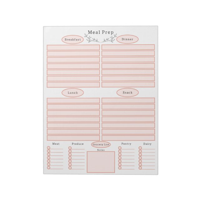 Elegant Weekly Meal Planner Shopping List Notepad Notizblock (Rotiert)