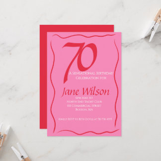 Elegant Weiblich 70. Pink & Roter Geburtstag Einladung