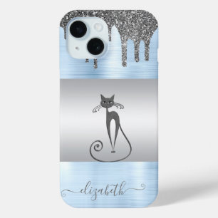 Elegant Weiblich, Katze Glitter-Tropfen Blau Metal Case-Mate iPhone Hülle