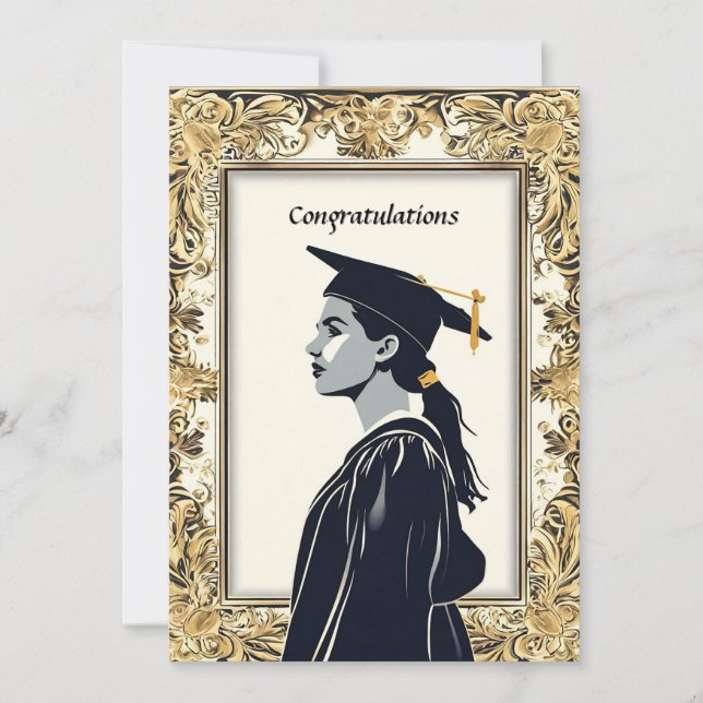 Elegant Weibliche Graduate Posed Einladung (Vorderseite)