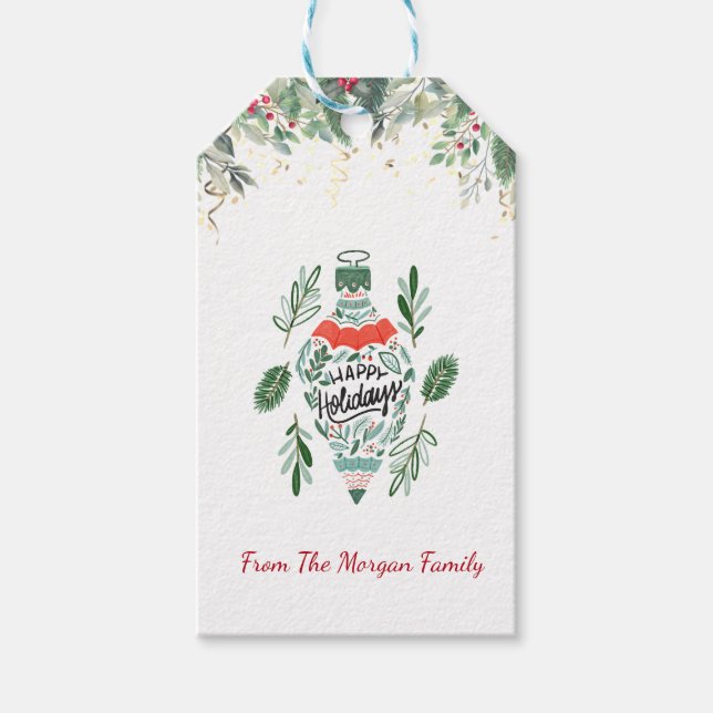 Elegant, Weihnachtsball, Kiefernbaumzweige, Confet Geschenkanhänger (Vorderseite)