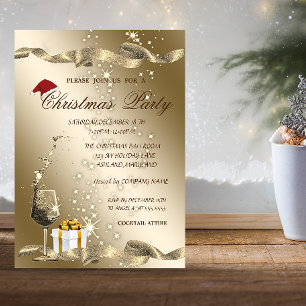 Elegant, Weihnachtsmannmütze, Glas, Firmenweihnach Einladung