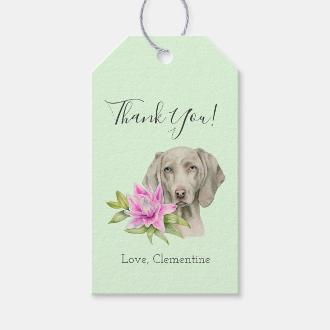 Elegant Weimaraner Dog Floral Vielen Dank Geschenkanhänger (Vorderseite)