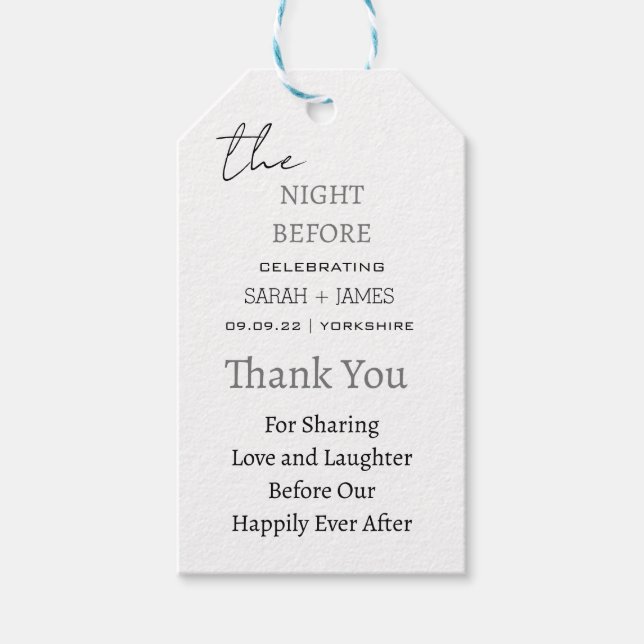 Elegant Weiß die Nacht vor Hochzeit Vielen Dank Geschenkanhänger (Vorderseite)