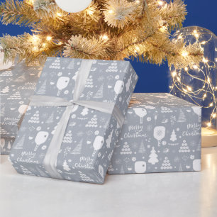 Elegant weiß & grau Frohe Weihnachten  Geschenkpapier