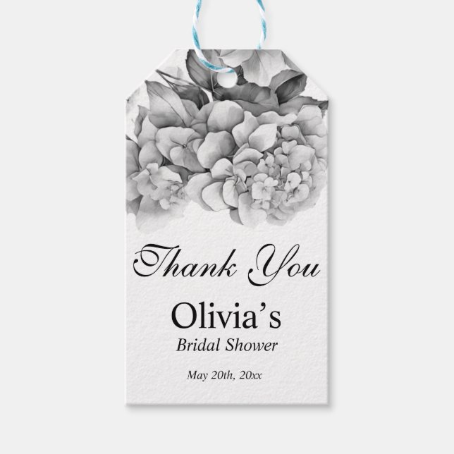 Elegant, weiß, grau, schwarz, blumenfarben geschenkanhänger (Vorderseite)