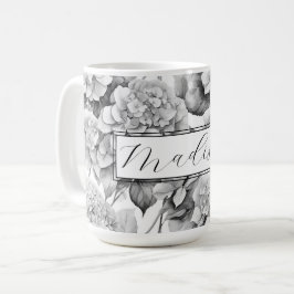 Elegant, weiß, grau, schwarz, blumenfarben kaffeetasse