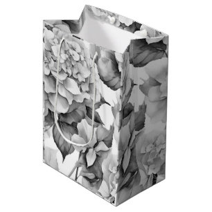 Elegant, weiß, grau, schwarz, blumenfarben mittlere geschenktüte
