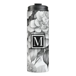Elegant, weiß, grau, schwarz, blumenfarben thermosbecher