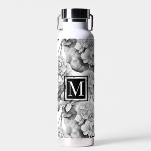 Elegant, weiß, grau, schwarz, blumenfarben trinkflasche
