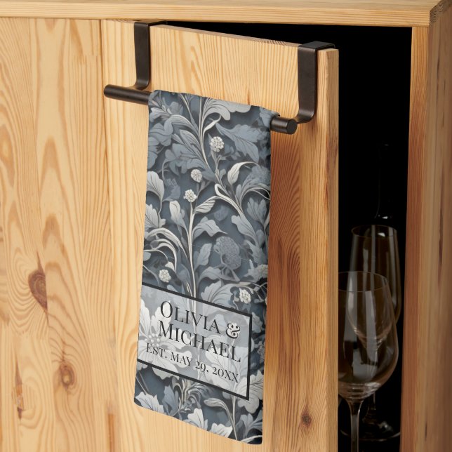 Elegant, weiß, grau und blumenreich geschirrtuch (Drittel gefaltet)