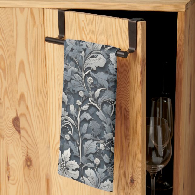 Elegant, weiß, grau und blumenreich geschirrtuch (Drittel gefaltet)