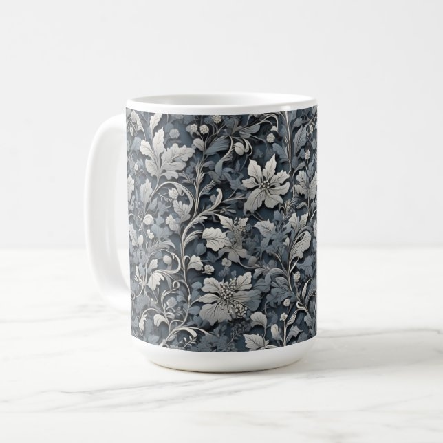 Elegant, weiß, grau und blumenreich kaffeetasse (Vorderseite Links)
