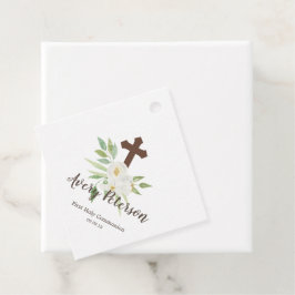 Elegant Weiß & Grüne Blüte Erste Heilige Kommunion Geschenkanhänger