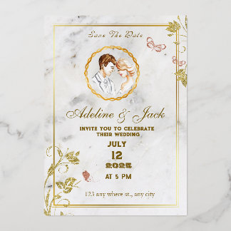 Elegant weiß und Gold Folieneinladung