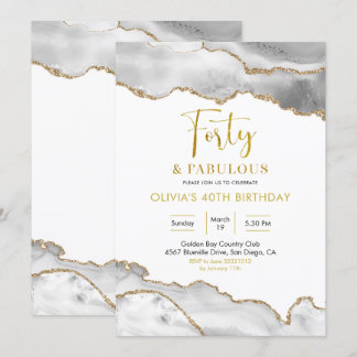 Elegant weiß und Gold Vierzig und vornehm Einladung