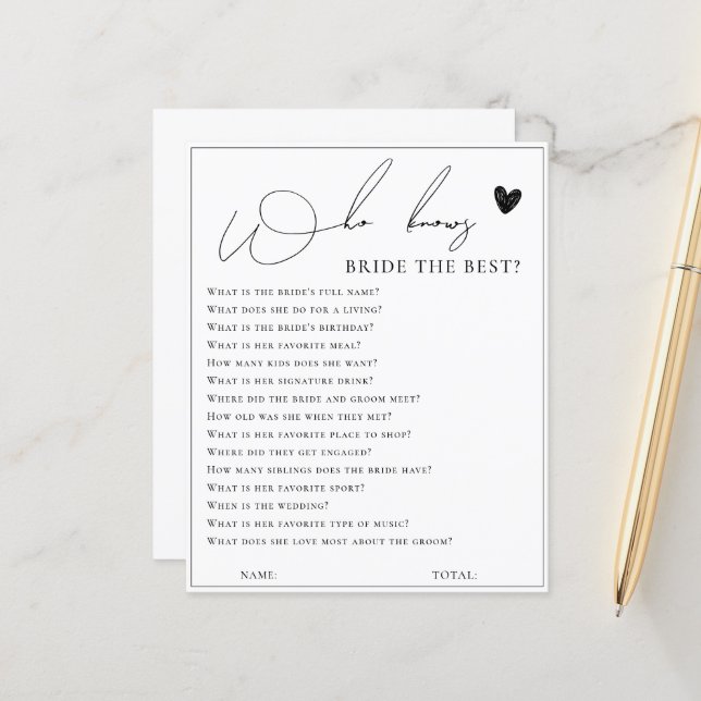 Elegant weiß, wer das beste Spiel der Braut kennt (Vorderseite/Rückseite Beispiel)