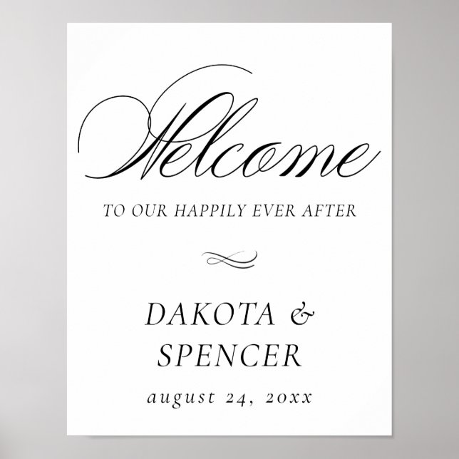 Elegant Welcome Black Calligraphy | Hochzeitsschri Poster (Vorne)