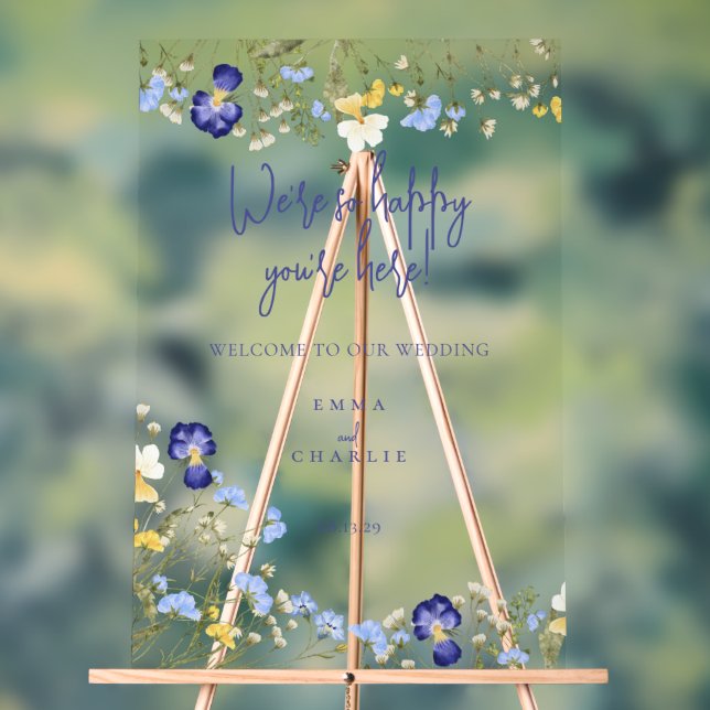 Elegant Welcome Boho Wildblumen Hochzeit Acrylschild (Neutral)