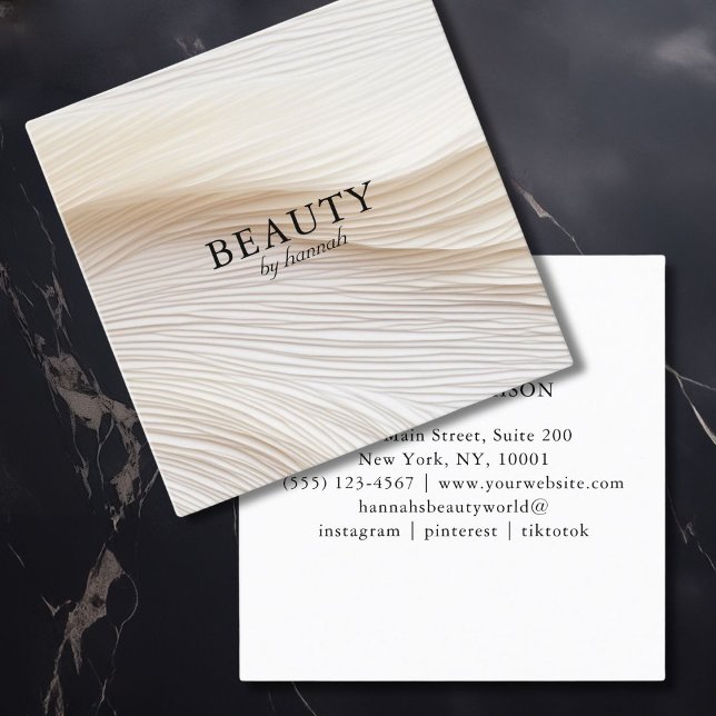 Elegant, Wellen, Salon Quadratische Visitenkarte (Elegant, waves, salon, square business card. Modern, minimal, deluxe.)