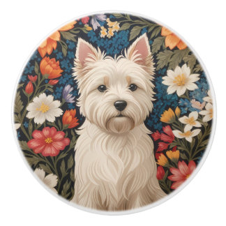 Elegant West Highland Terrier Colorful Floral Keramikknauf