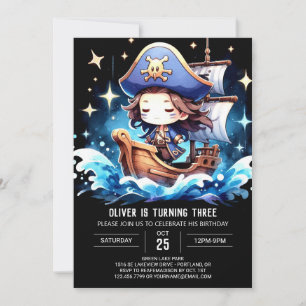 Elegant Whimsical Pirate Birthday Einladung