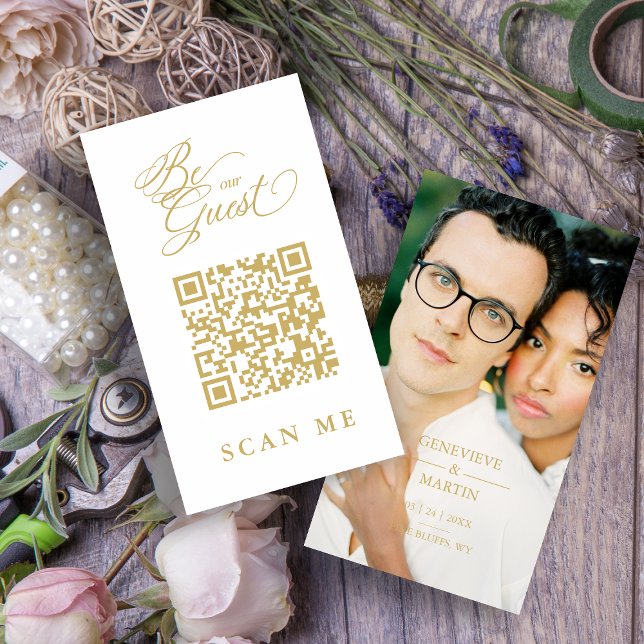 Elegant Whimsical Script Photo Qr Code Wedding Begleitkarte (Von Creator hochgeladen)