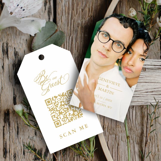 Elegant Whimsical Script Photo Qr Code Wedding Geschenkanhänger (Von Creator hochgeladen)