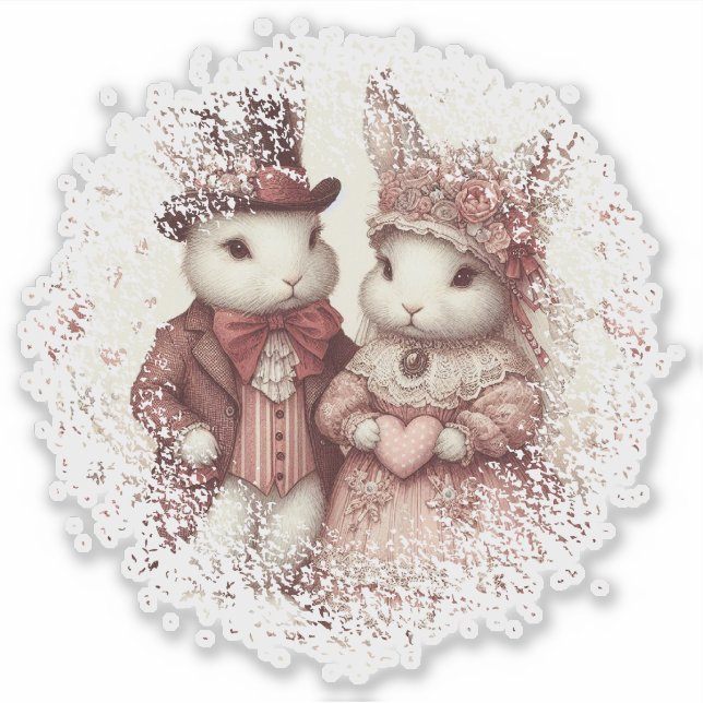 Elegant Whimsical Vintage Bunny Aufkleber (Vorderseite)