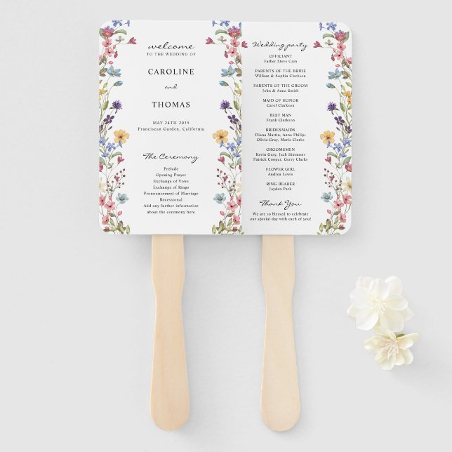 Elegant Whimsical Wildflower Bloom Wedding Program Fächer (Vorne und Hinten)