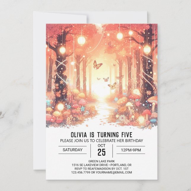 Elegant Whimsical Woodland Digitaler Geburtstag Einladung (Vorderseite)