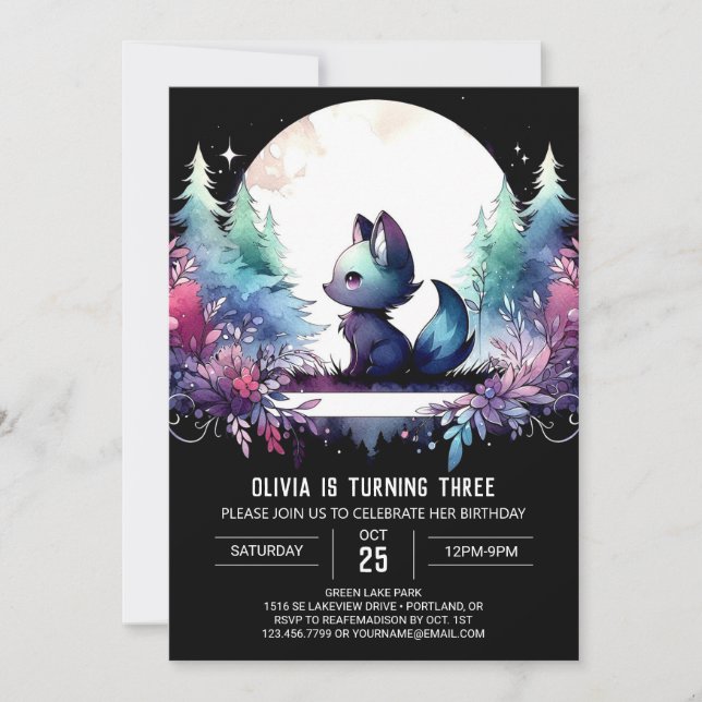 Elegant Whimsy Wolf Birthday Einladung (Vorderseite)