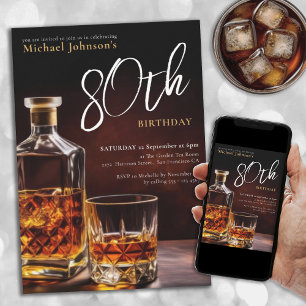 Elegant Whiskey 80. Geburtstagsparty Einladung