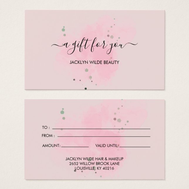 Elegant white and black beauty salon gift card (Vorne & Hinten)