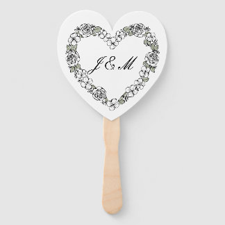 Elegant White and Black Script Wedding Fan Fächer